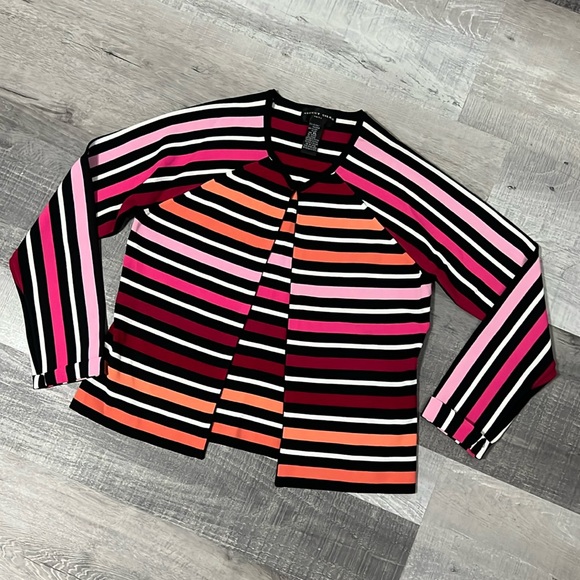 NWOT AUGUST Silk Knits Pink Orange Striped Cardigan Size X Large High Quality - Picture 2 of 12
